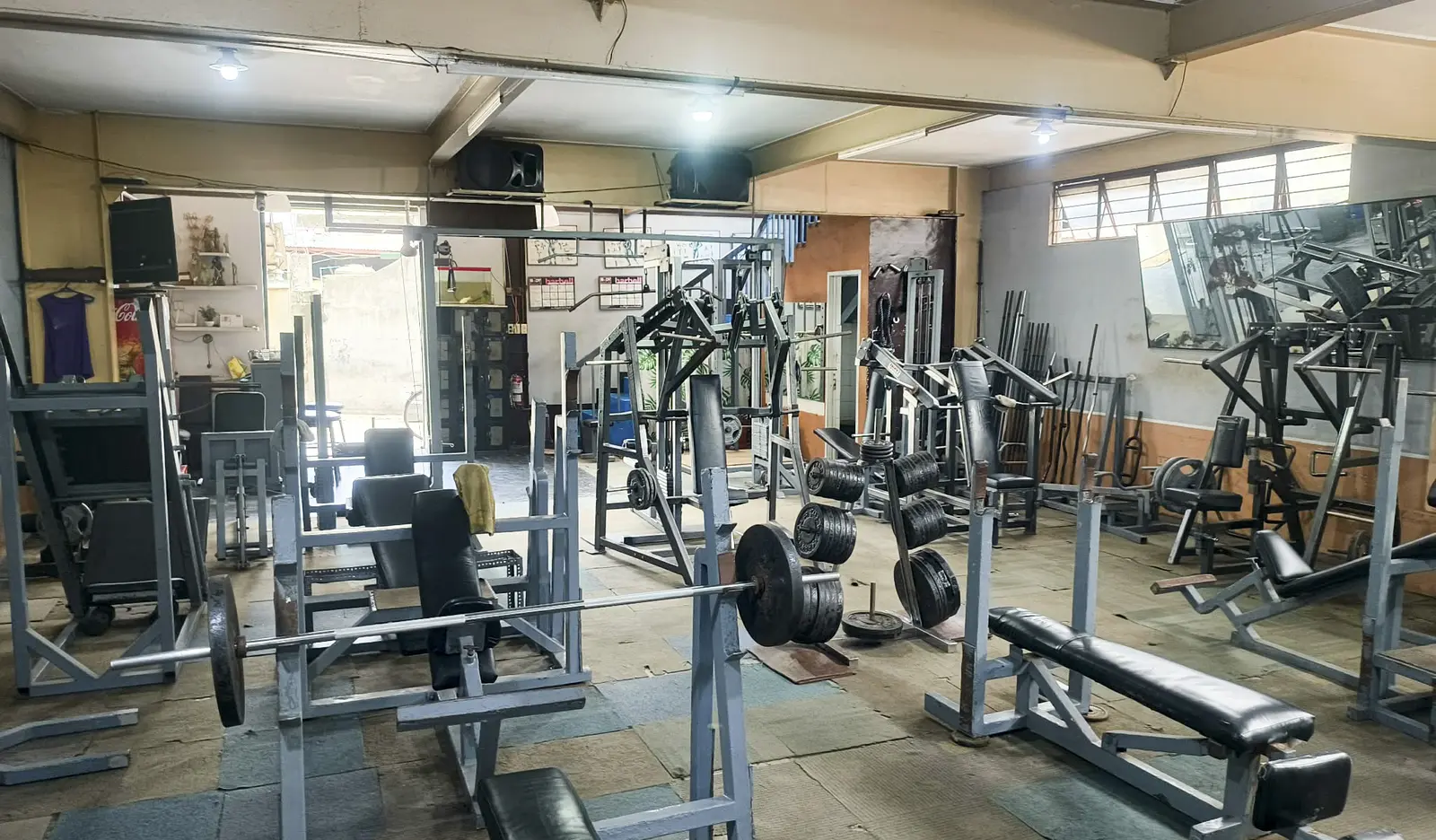 Wide view of the gym training floor and equipment